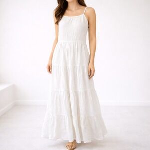 BB Dakota by Steve Madden White Tiered Gauze Maxi Dress – Spaghetti Strap Size S